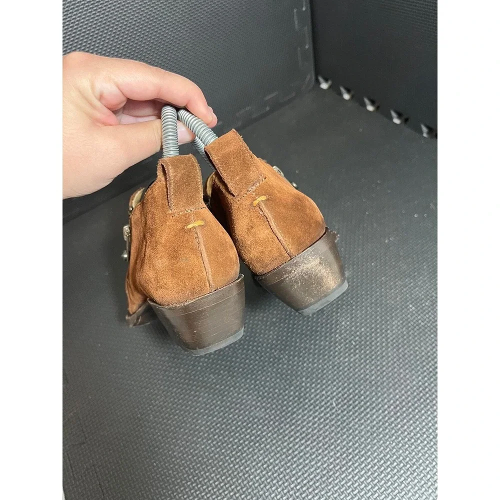 Frye Sacha Moto Shootie Women 7 Brown Suede Pointed Toe Western Ankle Boots‎
